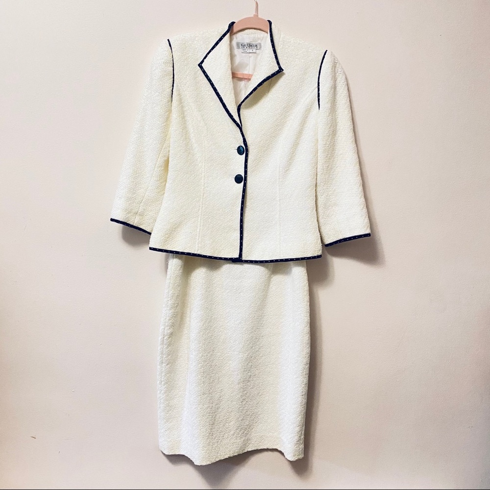 Kay Unger White Boucle Skirt Blazer Suit Size 4